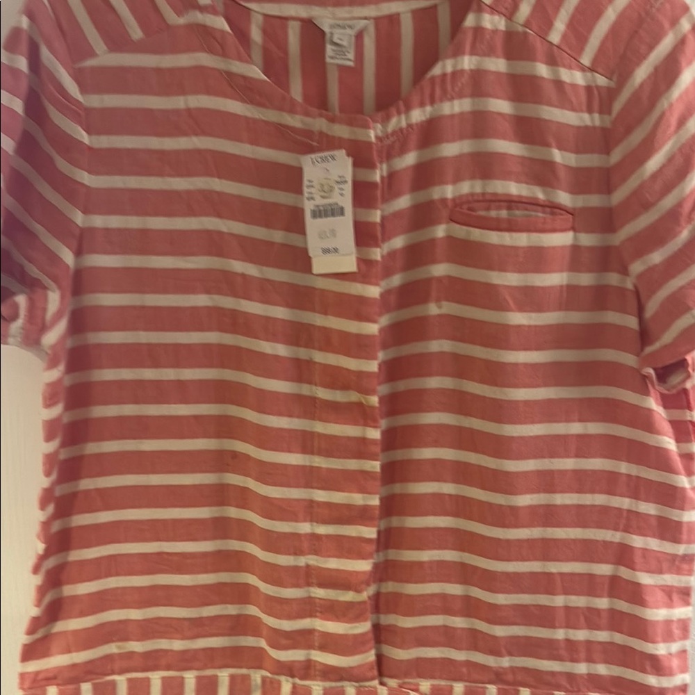 J. Crew Coral and White Striped Blouse